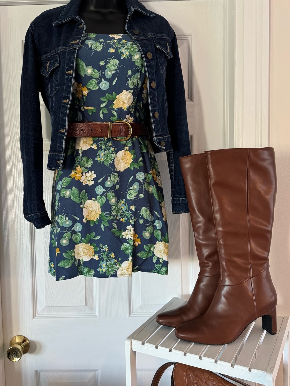 Old Navy Navy Floral Mini Dress with Green & Yellow Blooms